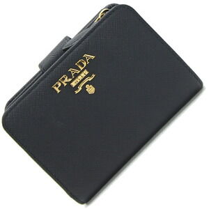 Prada Bi fold Wallet Black Leather Compact L Zipper Logo
